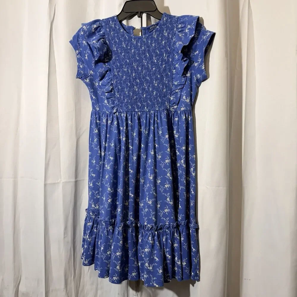 Ralph Lauren Floral Smocked Cotton Jersey Dress Size XL (16)